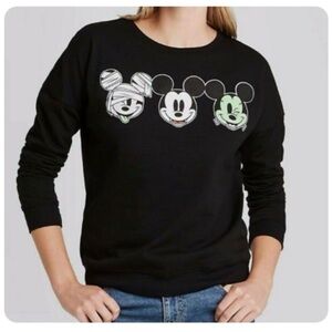 Disney Black Halloween Mickey Mouse Crewneck Sweatshirt Top Juniors XS